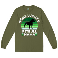Army Green funny st patrick's day one lucky pitbull mama pitbulldog t shirt Long Sleeve Tee - linhVisuals