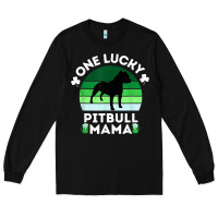 Black funny st patrick's day one lucky pitbull mama pitbulldog t shirt Long Sleeve Tee - linhVisuals