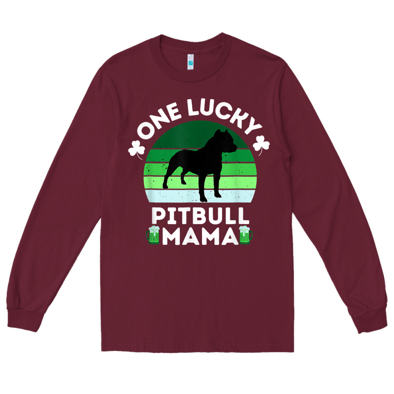 Funny St Patrick's Day One Lucky Pitbull Mama Pitbulldog T Shirt Long Sleeve Tee by linhVisuals | Teevron