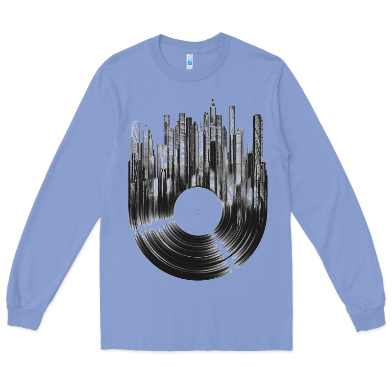 Vinyl Record Cityscape Long Sleeve Tee by linhVisuals | Teevron