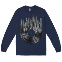 Navy vinyl record cityscape Long Sleeve Tee - linhVisuals
