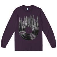 Plum vinyl record cityscape Long Sleeve Tee - linhVisuals