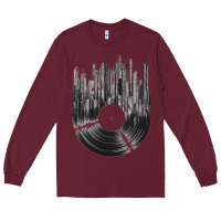 Burgundy vinyl record cityscape Long Sleeve Tee - linhVisuals