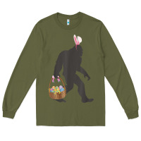 Army Green funny bigfoot easter design with easter basket and bigfoot t shirt Long Sleeve Tee - linhVisuals