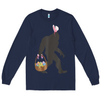 Navy funny bigfoot easter design with easter basket and bigfoot t shirt Long Sleeve Tee - linhVisuals