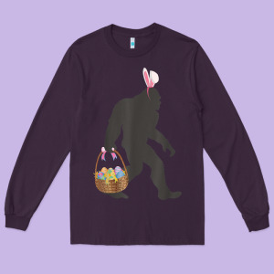 Funny Bigfoot Easter Design With Easter Basket And Bigfoot T Shirt Long Sleeve Tee Designed By Linhvisuals