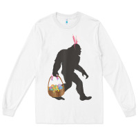 White funny bigfoot easter design with easter basket and bigfoot t shirt Long Sleeve Tee - linhVisuals