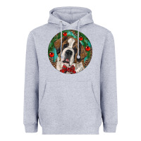 Heather Grey Christmas St. Bernard Heavyweight Hoodie - RanaPortraitStore
