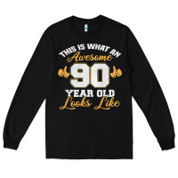 Black 90th birthday novelty gift awesome 90 year old t shirt Long Sleeve Tee - linhVisuals