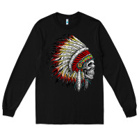 Black native american indian chief skull motorcycle headdress  t shirt Long Sleeve Tee - linhVisuals