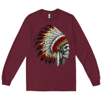 Burgundy native american indian chief skull motorcycle headdress  t shirt Long Sleeve Tee - linhVisuals