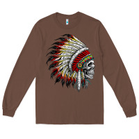Chestnut native american indian chief skull motorcycle headdress  t shirt Long Sleeve Tee - linhVisuals
