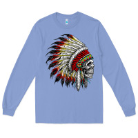Colony Blue native american indian chief skull motorcycle headdress  t shirt Long Sleeve Tee - linhVisuals