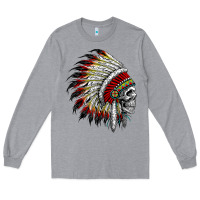 Heather Grey native american indian chief skull motorcycle headdress  t shirt Long Sleeve Tee - linhVisuals
