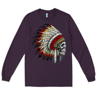 Plum native american indian chief skull motorcycle headdress  t shirt Long Sleeve Tee - linhVisuals