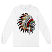 White native american indian chief skull motorcycle headdress  t shirt Long Sleeve Tee - linhVisuals