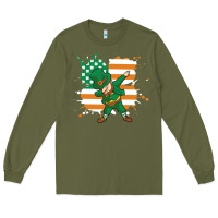 Army Green dabbing leprechaun irish american flag Long Sleeve Tee - linhVisuals