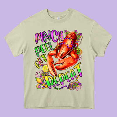 Pinch Peel Eat Repeat Mardi Gras Olivia Heavy Core Tee Designed By Oliviacreatesart