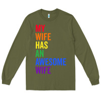 Army Green my wife has an awesome wife funny lesbian wedding gift t shirt Long Sleeve Tee - linhVisuals