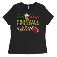 Black eat sleep football repeat Ladies Tee - BundleAndBundleShop
