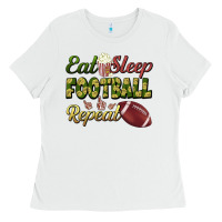 White eat sleep football repeat Ladies Tee - BundleAndBundleShop
