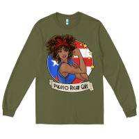 Army Green puerto rican girl strong t shirt puerto rico pride boricua Long Sleeve Tee - linhVisuals