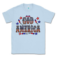 Dusty Blue 4 july god bless america western Classic Tee - CowCowDesign