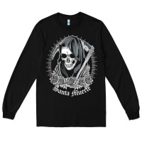 Black santa muerte female deity mexican satanic dead sugar skull tank top Long Sleeve Tee - linhVisuals