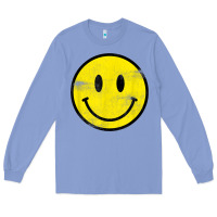 Colony Blue vintage retro happy smiley face 80's 90's aesthetic t shirt Long Sleeve Tee - linhVisuals