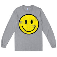 Heather Grey vintage retro happy smiley face 80's 90's aesthetic t shirt Long Sleeve Tee - linhVisuals
