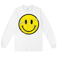 White vintage retro happy smiley face 80's 90's aesthetic t shirt Long Sleeve Tee - linhVisuals