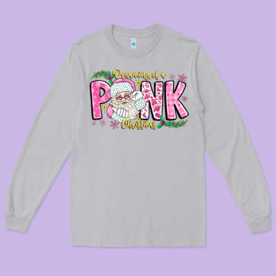 Dreaming Of A Pink Christmas Long Sleeve Tee Designed By Cowhidedigitalart