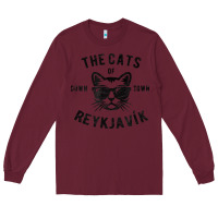 Burgundy cats of downtown reykjavik t shirt Long Sleeve Tee - linhVisuals