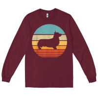 Burgundy corgi retro vintage 60s 70s sunset dog lovers men women t shirt Long Sleeve Tee - linhVisuals