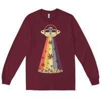 Burgundy vintage alien weed pot leaf ufo abduction marijuana cannabis t shirt Long Sleeve Tee - linhVisuals