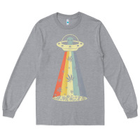 Heather Grey vintage alien weed pot leaf ufo abduction marijuana cannabis t shirt Long Sleeve Tee - linhVisuals