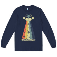 Navy vintage alien weed pot leaf ufo abduction marijuana cannabis t shirt Long Sleeve Tee - linhVisuals