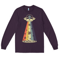 Plum vintage alien weed pot leaf ufo abduction marijuana cannabis t shirt Long Sleeve Tee - linhVisuals
