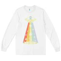 White vintage alien weed pot leaf ufo abduction marijuana cannabis t shirt Long Sleeve Tee - linhVisuals