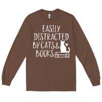 Chestnut easily distracted by cats and books   cute book lover t shirt Long Sleeve Tee - linhVisuals