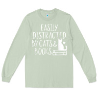 Matcha easily distracted by cats and books   cute book lover t shirt Long Sleeve Tee - linhVisuals