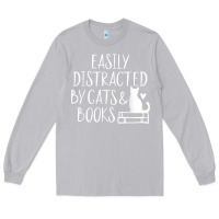 Moon Dust easily distracted by cats and books   cute book lover t shirt Long Sleeve Tee - linhVisuals