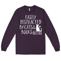 Plum easily distracted by cats and books   cute book lover t shirt Long Sleeve Tee - linhVisuals