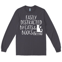 Smoke easily distracted by cats and books   cute book lover t shirt Long Sleeve Tee - linhVisuals
