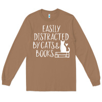 Toasted Coconut easily distracted by cats and books   cute book lover t shirt Long Sleeve Tee - linhVisuals
