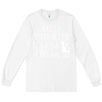 White easily distracted by cats and books   cute book lover t shirt Long Sleeve Tee - linhVisuals