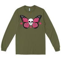 Army Green butterfly skull Long Sleeve Tee - linhVisuals