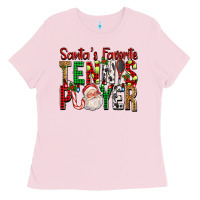 Bubblegum Pink Santa's Favorite Tennis Player For Christmas Ladies Tee - FaDigitalArtStudio