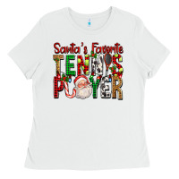 White Santa's Favorite Tennis Player For Christmas Ladies Tee - FaDigitalArtStudio
