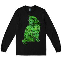 Black funny cannabis & cat lover marijuana weed smoker art t shirt Long Sleeve Tee - linhVisuals